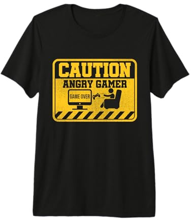 Caution Angry Gamer Video Game Player Computer Nerd Pc Geek Premium T-Shirt