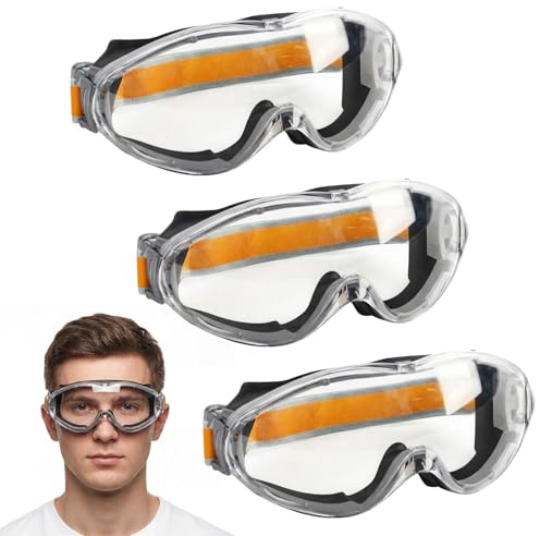 Gykutix Lot de 3 Lunette Protection, Lunettes de Protection Anti-buée, Lunettes de Sécurité Anti-rayures, pour Bricolage, Travaux, Surlunettes de Protection pour Bricolage Laboratoire