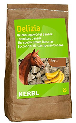 Kerbl Delizia Belohnungswürfel Classic (für Pferde, 3 kg Eimer, Geschmacksrichtung Banane, mit natürlichem Gehalt an Mineralstoffen, Pferdesnack) 325006