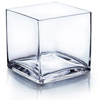 WGV - Jarrón de cristal en forma de cubo, portavelas, 6 x 6 x 6 pulgadas, [opciones de cantidad a granel y tamaño] transparente y elegante contenedor floral para decoración del hogar, 1 pieza