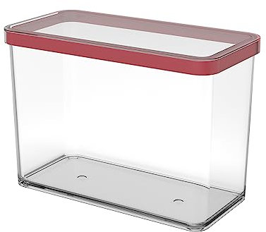 Rotho Loft rechteckige Vorratsdose 2.1l mit Deckel und Dichtung, Kunststoff (SAN) BPA-frei, transparent/rot, 2.1l (20.0 x 10.0 x 14.2 cm)