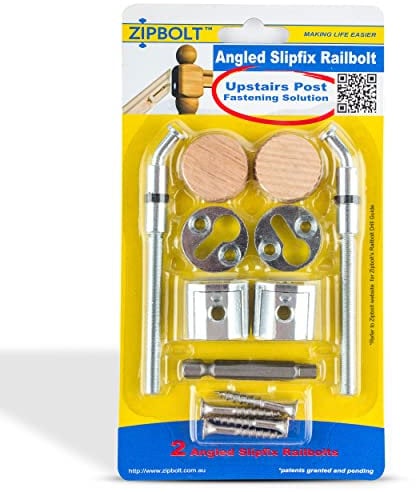 Zipbolt 13.960 Angled Slipfix Railbolt — Angled Handrail to Newel Post Connector for Upper Connection, Easy Residential and Commercial Installation, New Construction and Remodels