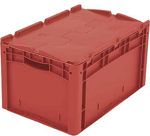 BITO 43-14520 Eurostapelbehälter XL mit Anscharniertem Zweiteiligem Klappdeckel, 600 mm x 400 mm x 338 mm, 20 kg Inhaltsbelastung, Rot