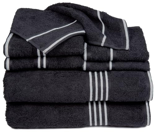 Lavish Home - Lot de 8 Serviettes 100% Coton 575 g/m² - 2 Serviettes de Bain, 2 essuie-Mains, 2 Petits essuie-Mains et 2 Gants de Toilette absorbants pour Bain, Sport, dortoir et Spa - Noir