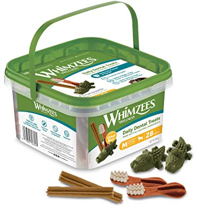WHIMZEES By Wellness Gemischte Vielfaltsbox, Kaustangen für mittelgroße Hunde zur Zahnpflege, Größe M, 28 Stück, ohne Zuckerzusatz, getreidefrei, natürlich, fettarm