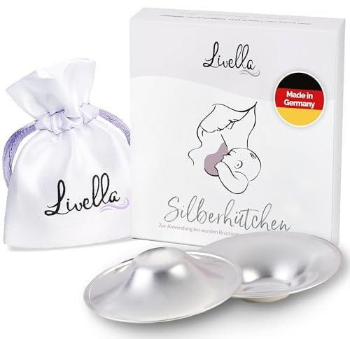 LIVELLA | 999 Silver Nursing Cups - Made in Germany - Universal Fit - Protect and Soothe Sore Nipples - Silver Nipple Shields for Breastfeeding - FDA-Registered