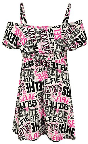 A2Z 4 Kids Girls Skater Dress - Off Shoulder Dress Selfie Graffiti 9-10