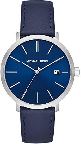 Michael Kors MK8675 Uhr Herrenuhr Lederarmband Edelstahl 5 bar Analog Datum blau