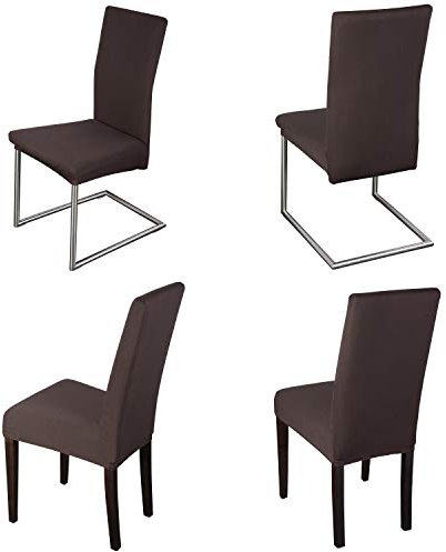 Staboos Stuhlhussen 4er Set - Hochwertige und elastische Stuhlhussen für Swingstühle - Pflegeleichte Stuhlbezüge & Hussen für Stühle - Perfekter Stuhlbezug 4er Set - ÖKO TEX ZERTIFIZIERT - Dunkelbraun