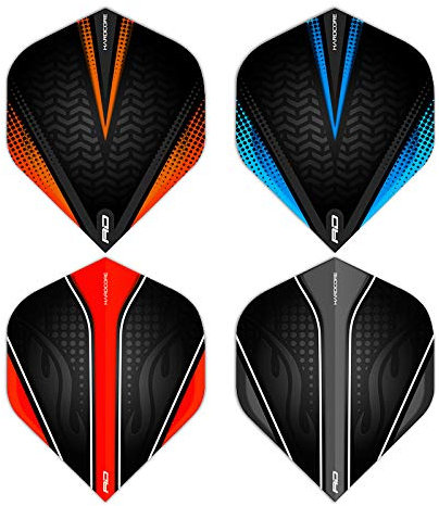 RED DRAGON Hardcore Schwarz V Auswahlpackung Extra Dicke Standard Dart Flights - 4 Sätze pro Packung (12 Flights insgesamt)
