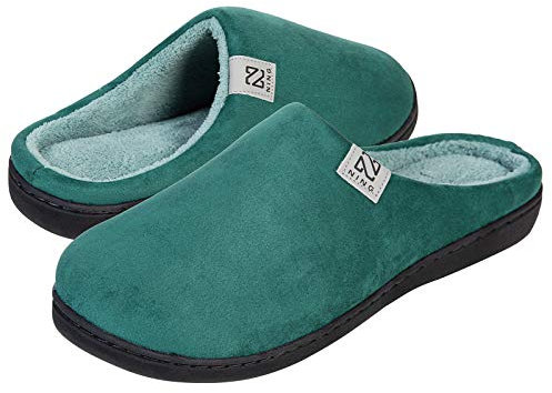 Damen Herren Hausschuhe aus Memory-Baumwolle Drinnen Pantoffeln im Herbst und Winter für Drinnen und Draussen (Dunkelgrün, 38/39 EU)