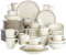 vancasso Kombiservice Set, Navia Geschirrset aus Steingut, 48 teilig Tafelservice, Vintage Aussehen, Natur Design, beige gelb