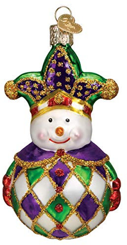 Harlekin Schneemann, Glas, dekorativ, zum Aufhängen, Grün/Violett