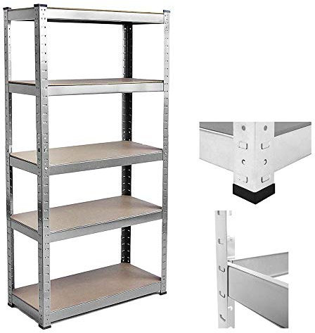 Kellerregal Lagerregal Schwerlastregal Garagenregal Fachbodenregal Werkstattregal Aktenregal Ordnerregal Metallregal | 5 böden | bis 875 kg Traglast | 200x100cmx50cm, Verzinkt