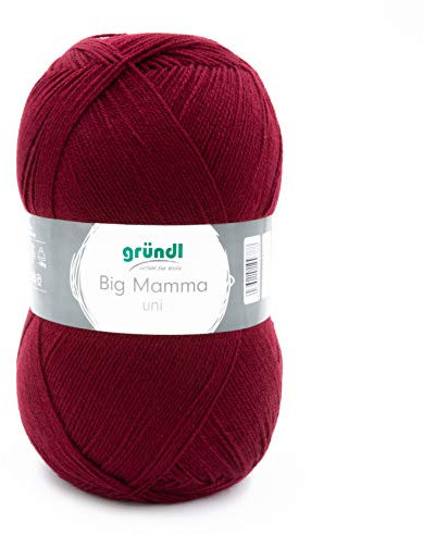 Gründl Wolle Big Mamma uni - XXL Wolle zum Stricken - Strickgarn - Weich und hautfreundlich - 100 % Polyacryl - 1 Knäuel 400 g / 1040 m - Nadelstärke 3,5- 4,5 - kirsche