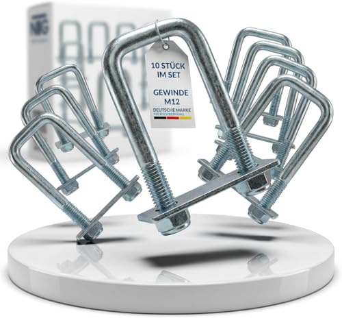 NTG 10 Stück Zurrbügel Set 800 daN - Zurrösen U-Bügel inkl. Gegenplatte M12 | Robuste Ladungssicherung mit Muttern - für Anhänger Transporter LKW Kfz - stabile Anschraubbügel Set