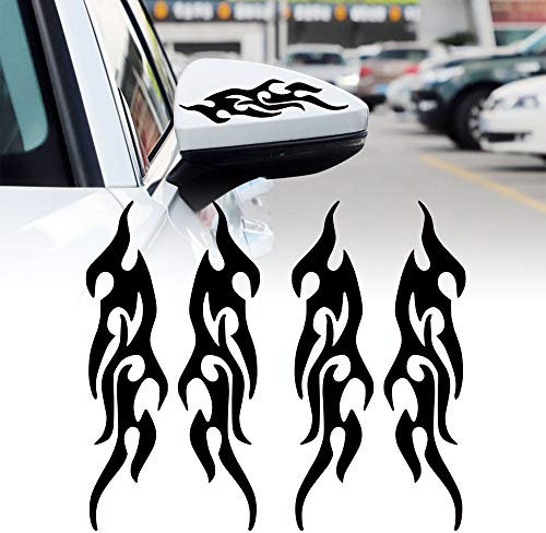 TOMALL 4 Stück 19cm Flamme Reflektierend Aufkleber für Auto Rennsport Sportstreifen Aufkleber für Golfwagen Vinyl Wasserdichte Dekoration für Karosserie Truck SUV Geländewagen Skateboard (Schwarz)