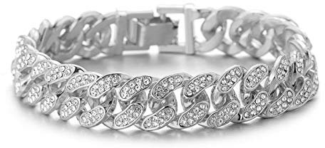 Halukakah Diamant Kubanische Kette Goldkette für Männer,13MM Iced Out Platin Weißgold Überzogen Armband 18cm,Volle Cz Diamantschliff-Stiftset,mit Geschenkbox