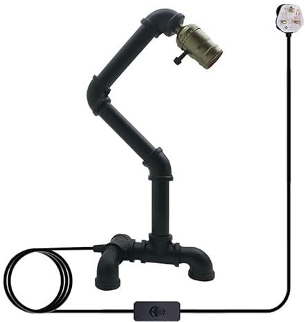 DC VOLTAGE Vintage-Stil Schreibtischlampe Kreative Wasserrohr-Tischlampen, Industrielle Steampunk-Retro-Basis E27-Halterung Passende Beleuchtungsvorrichtung (Black (without Shade))