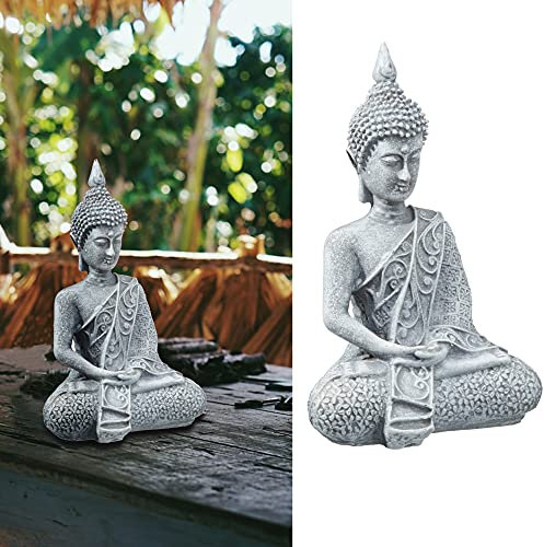 Cepewa Buddha sitzend Lotussitz │ Polyresin H 12cm grau │Skulptur Feng Shui Meditation Dekofigur (1 x Buddha sitzend 12cm)