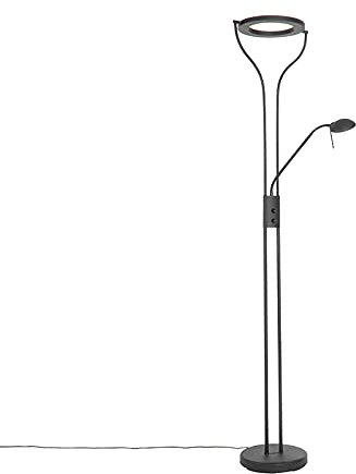 Qazqa - Moderne Stehleuchte I Stehlampe I Standleuchte I Lampe I Leuchte schwarz mit Lesearm inkl. LED und Dimmer - Divo Dimmer I Dimmbar I Wohnzimmer I Schlafzimmer I Deckenfluter - Stahl Länglich -