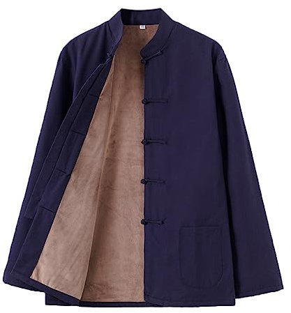 Hiver Coton Tang Costume Hommes Plus Velvet Tai Chi Uniforme Manches Longues Chinese Vêtements Traditionnels Chinois Tops, Hanfu Veste Kung Fu Vêtements Costume D'ar Cyan-XL
