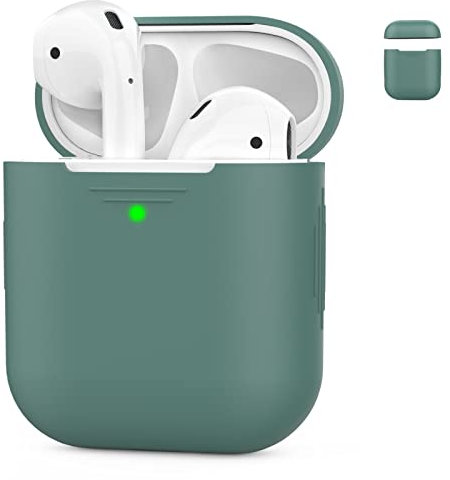 AHASTYLE AirPods Hülle Silikon AirPods Case [Front-LED Sichtbar] Kompatibel mit Apple AirPods 2 & 1 (2019) (Ohne Karabiner, Kieferngrün)