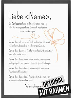 Personalisiertes Bild Danke als Geschenk für beste Freundin, süße besondere Geschenkidee für BFF (Danke #3, Beste Freundin)