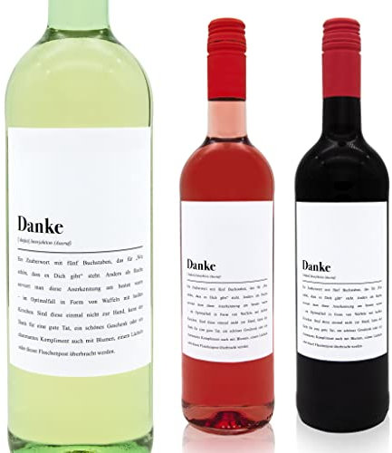 Flaschenetikett »Danke« Definition: Selbstklebender Aufkleber für Weinflaschen