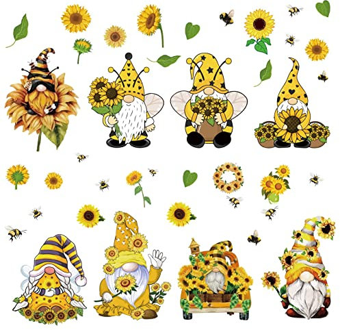 CRASPIRE Sonnenblumen-Fensteraufkleber, Dekoration, Biene, Gnom, Frühling, Fensteraufkleber, 8 Blatt, Raumdekoration, Aufkleber Für Klassenzimmer, Schlafzimmer, Wohnzimmer