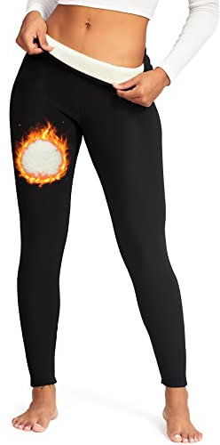 RIOJOY Thermoleggins für Damen Gefütterte Leggings Mit Teddy Fleece Winter Warme Leggings Hose für Alltag, Schwarz S