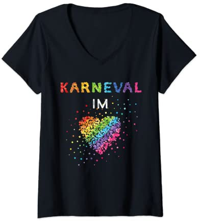 Damen Karneval im Herz Fasching Konfetti Regenbogen LGBTQ Pride T-Shirt mit V-Ausschnitt