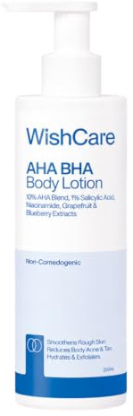 WishCare 10% AHA + 1% BHA Body Lotion für Männer und Frauen – Körperlotion für trockene Haut – entfernt Bräunung, glättet raue und unebene Haut, 200 ml