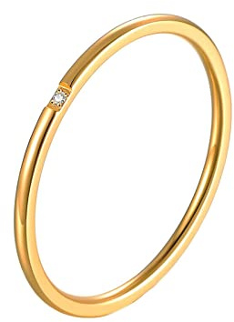 Beydodo Edelstahl Ring Frauen, Ring Personalisiert Schmal 1MM mit Zirkonia Partnerring Damen Ring Gold-1 Größe 49 (15.6)