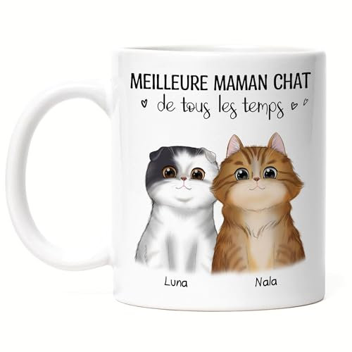 Kiddle-Design Propriétaire de chat Mug personnalisé Cadeau Maman chat Amoureux des chats Slogan Nom Ami des chats Animal domestique 2 chats