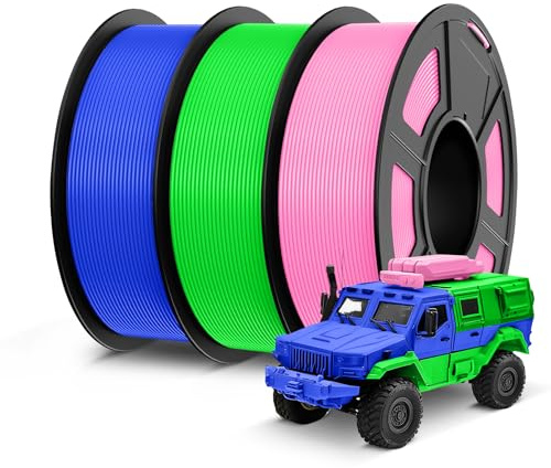 SUNLU PLA Filament Mehrfarbiges Set, 3D Drucker Filament PLA 1.75mm +/- 0,02mm, Einfach zu Verwenden, Passend Für Sie Meisten FDM 3D Drucker, 1KG Spool, 3 Pcs.(Blau + Grün + Pink)