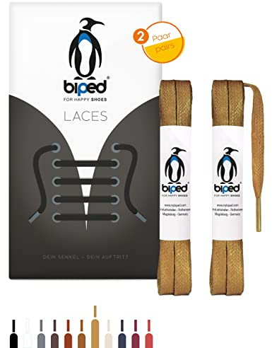 biped LACES 2 pares de cordones encerados planos - de algodón 7 mm - a prueba de desgarros cordones premium para zapatos de cuero, botas, zapatos casuales y de trabajo z2916(#46 camel,90 cm)