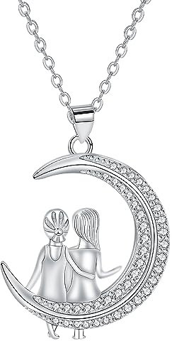 Hifeeled Schwester Halskette Sterling Silber 925 Damen Kette Mond Anhänger Original Freundschaft Halskette für Schwester Freunde Frauen Schmuck Geschenk
