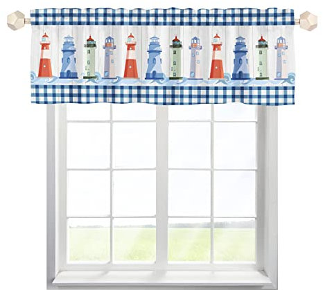One Lover Leuchtturm Scheibengardine Bistrogardine mit Stangendurchzug Kurz Stores Schals Landhaus Cafehausgardine für Wohnzimmer Schlafzimmer Kinderzimmer Multicolor 137x45cm,1 Stück