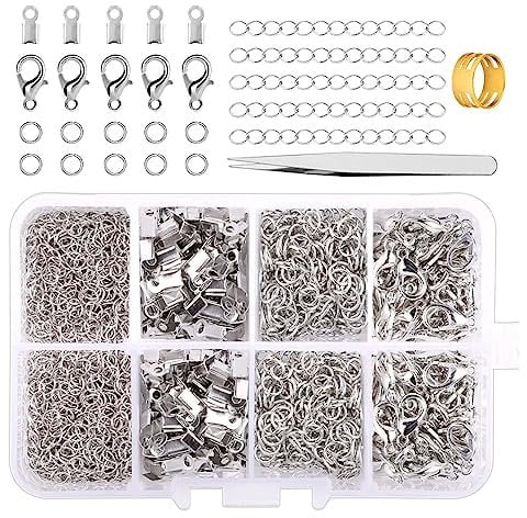 300Pcs Jewellery Clasps Set, GLADFRESIT Zinc Alloy Lobster Buckle, Extension Chain, Jump Ring, Crimp End with Tweezer and Jump Ring Opener DIY Accessories for Making Jewelry Craft