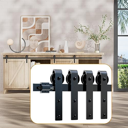 CCJH 183CM/6FT Mini Rail Porte Coulissante kit de Quincaillerie Suspendue Interieur pour Meuble TV à Porte Double Petite Armoire (Cabinet is not included)