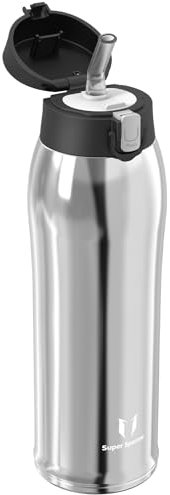 Super Sparrow Gourde Isotherme avec Paille - INOX Bouteille Isotherme - 750ml - Mug Isotherme Étanche - Gourde Enfant sans BPA, pour Sport, Voyages, L'école, Bureau