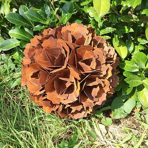 Steinfigurenwelt Gießen Blumenkugel 30 cm Edelrost Gartendeko Wetterfest Rost Ball Pusteblume Kugel Rosenkugel Gartenkugel