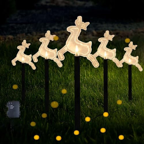 LED Gartenstecker 5er Set,Acryl Weihnachtsbeleuchtung Außen,Garten Deko Beleuchtung,LED Gartenstecker Weihnachten,Weihnachtsdeko Outdoor,Wasserdicht Batterie Gartenleuchte,Garten Lichterkette Außen