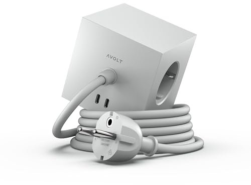 Avolt Steckdosenleiste Wurfel USB C - Die Weltweit Ersten Designer-Steckdosenleisten - 3 Steckdosen und 2 USB-Anschlusse - Magnetischer Fuß Haftet Fast Uberall - (Grau, 1.8m)