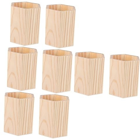 EXCEART Lot de 8 porte-stylos en bois + crayons en bois pour crayons et crayons - Pot de rangement naturel pour papeterie