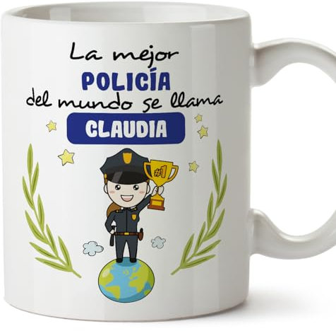 MUGFFINS Tazas Personalizadas para POLICÍA mujer - En Español - Eres Mejor del Mundo - 11 oz / 330 ml - Regalo Personalizable original y divertido