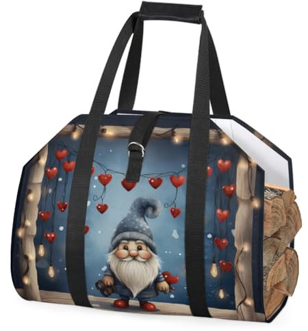 Frohe Weihnachten Weihnachtsmann Liebe Herz Brennholz Holzträger mit Griff, große Kapazität Brennholz Aufbewahrungstasche Holz Tragetasche Kamin Holzofen Zubehör Halter für Kamin Camping BBQ