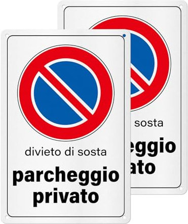 YIKIADA 2 Pezzi Parcheggio Privato Divieto Di Sosta Cartello Passo Carrabile in Alluminio, Impermeabile, Autoadesivo, Facile da installare, Fori inclusi 20 x 30 cm