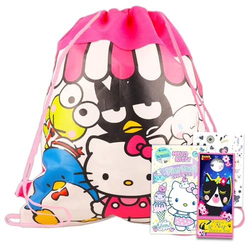 Hello Kitty Set di 4 borse da viaggio Hello Kitty Activity Set - Hello Kitty Travel Set con libro da colorare, giochi, puzzle e tatuaggi Hello Kitty | Hello Kitty Activity Kit per ragazze